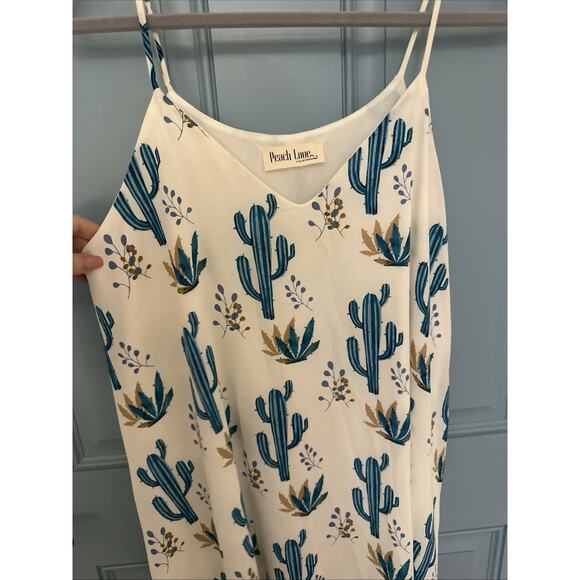 Peach Love California Womens White Sleeveless Cactus Print Swing Shift Dress‎ M - Picture 2 of 10